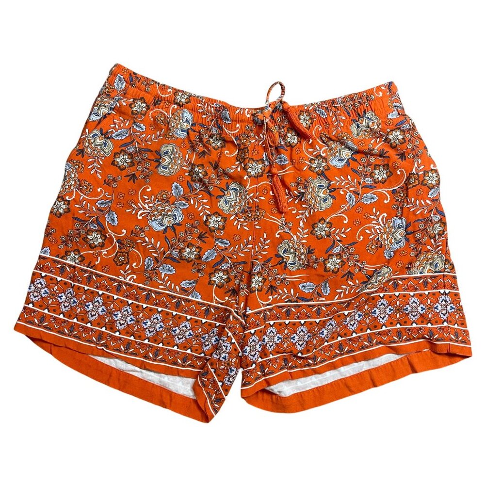 J.‎ Jill Floral Print Shorts Womens PETITE Large 100% Rayon Pockets Orange